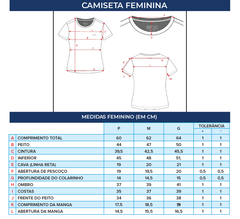 Imagem do quadro de medidas da camiseta masculina